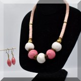 J117. Pink & white big beaded necklace with matching earrings. - $28 